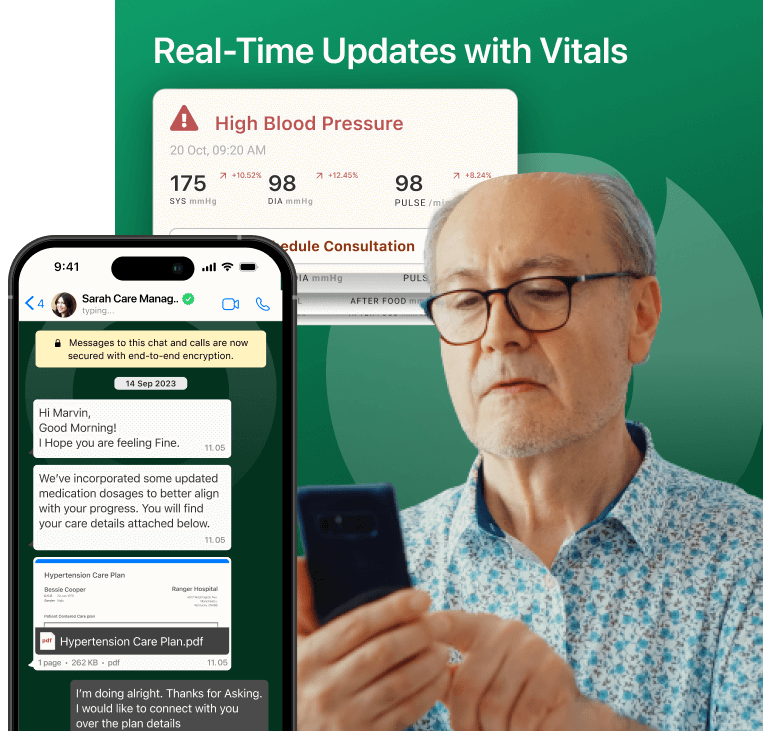 Patient secure messaging with real time health update and care intervention